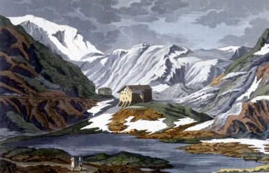 Hospice du grand Saint-Bernard i Schweiz - i "" Den antika och moderna kostymen"" av Ferrario, red. Milano