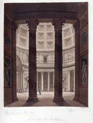 Interiör av Pantheon of Rome - Interiör av Pantheon of Rome i den romerska antiken - i "" The Ancient and Modern Costume"", av Dr Jules Ferrario, ed. Milano