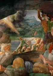 Jättar begravs av rasande väggar eller träffas av blixten (fresco)