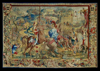 Historien om Scipio: Slaget på platån, fjärde delen av gobelängen, ull och siden, gobeläng ...
