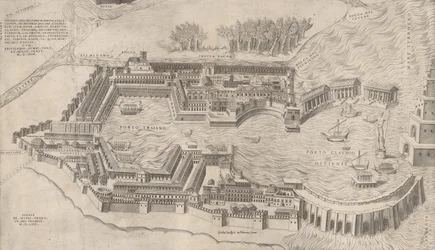 Mirror of Roman Magnificence: Birdseye View of the Port of Rome, 1554., 1554.