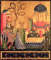 Franciskus altartavla, detalj som föreställer den besatta kvinnans mirakel (tempera på panel)