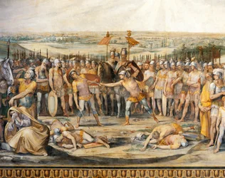 Strid mellan Horatii och Curiatii, av Giuseppe Cesari (1568-1640), fresk, Hall of Horatii och Curiatii, Conservatories Palace, Rom, Romarriket, Italien