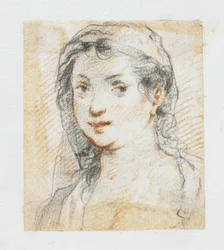 Head of a Woman (svart och röd krita)