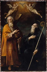 Representation av Saint Andre och Saint Benedict of Nursie (Målning