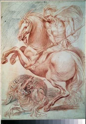 ""Saint George som dödar draken"" (Saint George och draken) Sanguineteckning av Giuseppe Cesari (1568-1640) Pushkin-museet från 1600-talet, Moskva