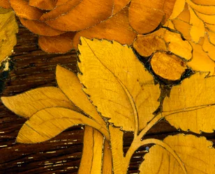Löv, detalj av inläggsdekoration från bord av Giuseppe Maggiolini skola. Italien, sent 1700-tal