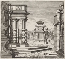Arkitektonisk fantasi med portaler och monument