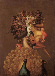 Luft - Giuseppe Arcimboldo (1527-1593). Omkring 1566. Mått: 74,4 x 56 cm. Privatsamling