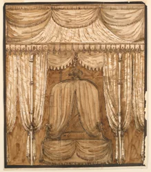 Ritning, upphöjning av en sängalkov, ca 1790