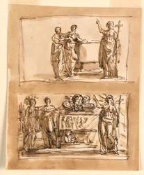 Sarkofag och allegoriska figurer