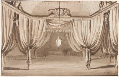 Scendesign: insidan av ett tält