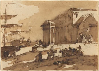 Capriccio av en hamnscene