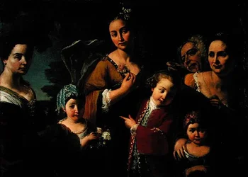 Familjeporträttgrupp (olja på duk)