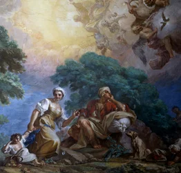 Besök, av Giuseppe Bonito (1707-1789), fresk, Portici Royal Palace, Kampanien, Italien