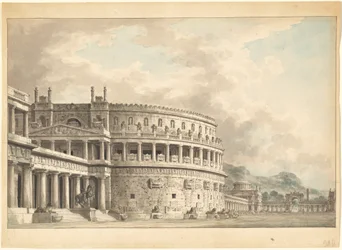 Arkitektonisk fantasi om ett magnifikt forntida mausoleum