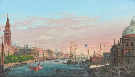 Utsikt över Canal Grande, Venedig, med Palazzo Ducale och Saluten