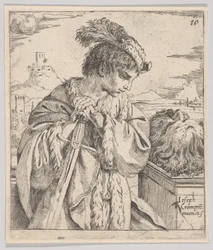 David tittar på Goliats huvud, 1620-30.