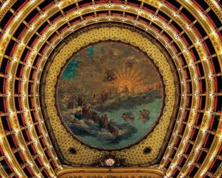 Taket målat av Giuseppe Cammarano (1766-1850), Teatro San Carlo (Royal Theatre of St Charles), Neapel, Kampanien, Italien