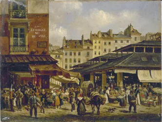 Les Halles och Rue de la Tonnellerie, ca 1828 (olja på duk)