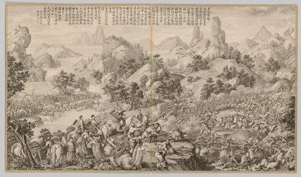Breaking Through the Siege at Hesui: från Battle Scenes of the Quelling of Rebellions..., ca. 1765-17