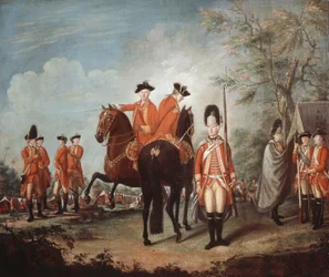 Two Horses of the Regiment, 25th Regiment of Foot, Menorca, ca 1769 (olja på duk)