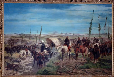 Italienskt militärläger vid slaget vid Magenta 1859 (olja på duk