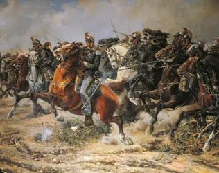 Tredje frihetskriget, ledning av Genuas kavalleri i Custoza, 24 juni 1866, målad av Giuseppe Gabani