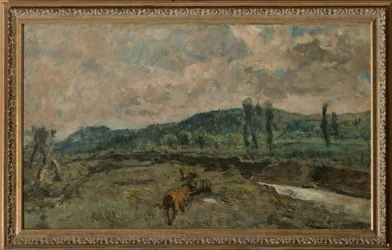 Landskap med vagnar (olja på panel)