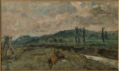 Landskap med vagnar (olja på panel)