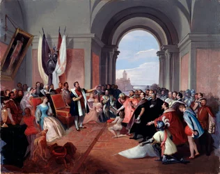 Andrea Doria vägrar genuas krona, av Giuseppe Isola (1808-1893), ca. 1868 (olja på duk)