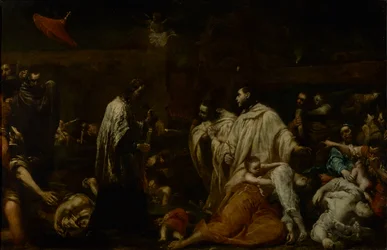 Den välsignade Bernard Tolomei i förbön för pestens upphörande i Siena, ca 1735 (olja på koppar)