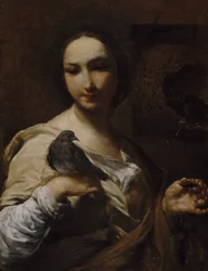 Flicka som håller en duva, 1721-27