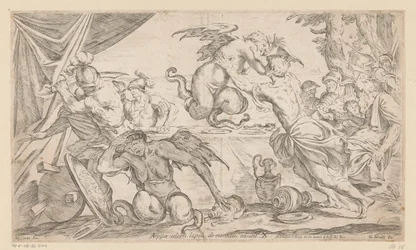 Aeneas och hans följeslagare slåss mot Harpies Arpijae celebri lapsu de montibus adsunt (titel på objekt) Wanderings of Aeneas (serietitel) L