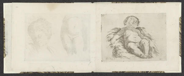 Liggande naken bebis Ritningsexempel (serietitel) Mitelli intaglio (serietitel)