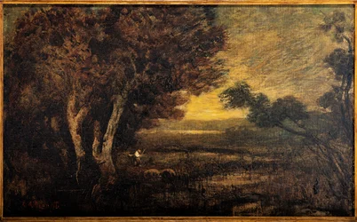Landskap med figur (olja på duk)