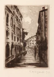 Venetianska kanalen (etsning på vitt papper)