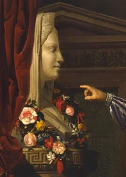 Gubbe pekar ut Maria Luigias herm för sitt barnbarn, av Giuseppe Molteni, ca 1830, olja på duk