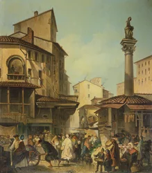 Marknad i Florens, av Giuseppe Moricci (1806-1880), Italien
