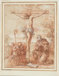 Saint Augustine och två änglar som avgudar krucifixet
