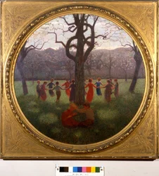 Girotondo eller våridyllen: ringleken eller vårens idyll. Målning av Giuseppe Pellizza da Volpedo (1868-1907)