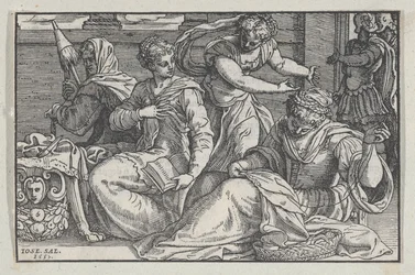 Lucretia instruerar sina döttrar i handarbete, 1557.
