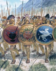 Antikens Grekland: hopliternas framryckning - Antikens Grekland: hopliternas framryckning - Illustration av Giuseppe Rava