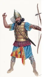 Antikviteter: Assyriens tunga bågskytt - Assyrisk tung bågskytt - Illustration av Giuseppe Rava