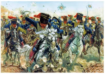 Krimkriget: Slaget vid Balaklava den 25/10/1854, det engelska kavalleriets anfall - Krimkriget: det brittiska kavalleriets anfall under Slaget vid Balaklava, utkämpat den 25 oktober 1854 - Illustration av Giuseppe Rava