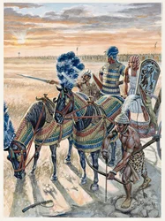 Egyptisk antikvitet: Farao Ramses II (1304-1213 f.Kr.) med sin armé - Farao Ramses II (1303-1213 f.Kr.) och hans armé i forntida Egypten - Illustration av Giuseppe Rava