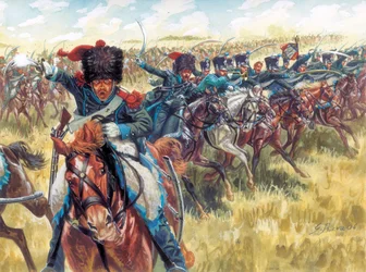 Första kejsardömet: 16:e regementet av hästjägare i Stora armén - Första kejsardömet: 16:e franska lätta kavalleriregementet - Illustration av Giuseppe Rava