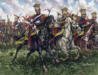 Första kejsardömet: det kejserliga gardets röda lansiärer eller regemente av hästlansiärer under slaget vid Waterloo den 18/06/1815 - Första kejsardömet: det kejserliga gardets andra regemente av lätta kavallerilansiärer (röda lansiärerna eller röda lansiä