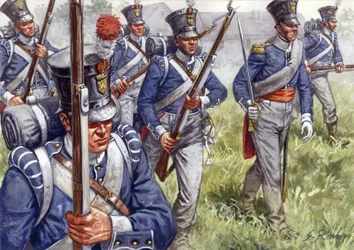 Första kejsardömet: belgiskt eller nederländskt infanteri omkring 1815 - Första kejsardömet: belgiskt eller nederländskt infanteri - Illustration av Giuseppe Rava