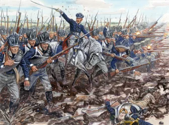Första imperiet: det preussiska infanteriets framryckning 1813 - Första imperiet: det preussiska infanteriets framryckning 1813 - Illustration av Giuseppe Rava